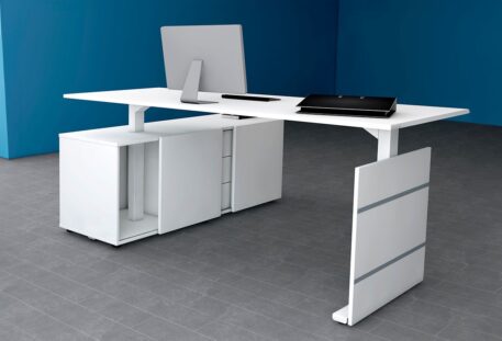 Büro Arbeitsplatz VELA - 180 x 80 cm, weiß, mit Sideboard - Rückseite